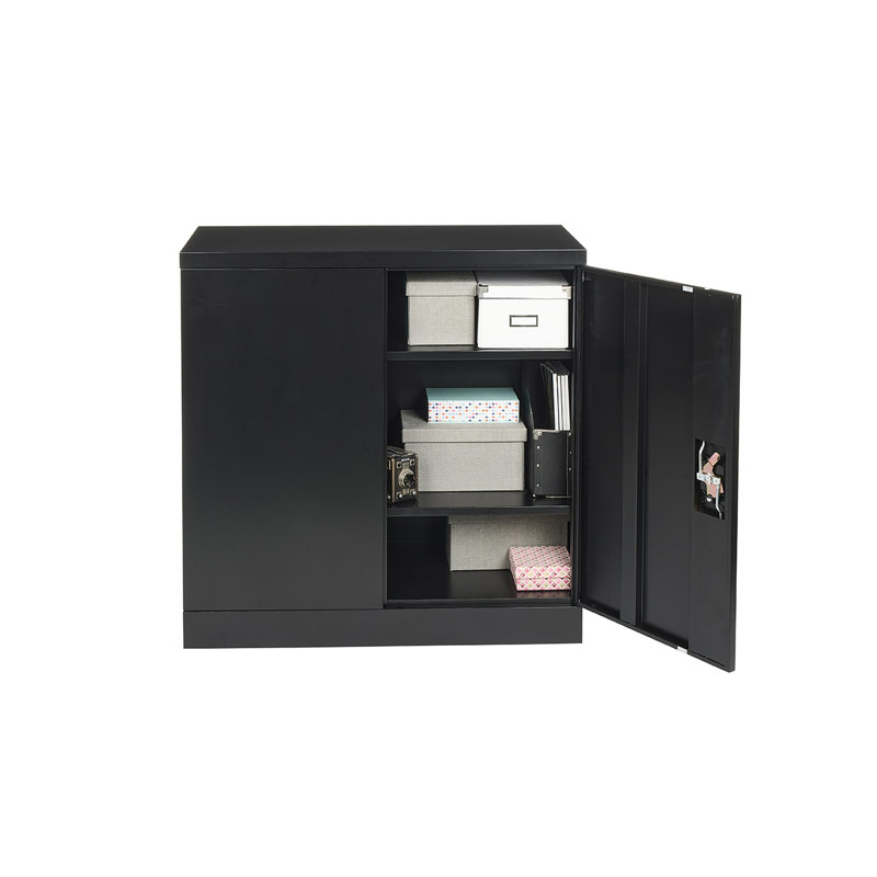Hilliard Metal Storage Cabinet with Lock, 2 Doors,  1 Shelf Storage Cupboard for Files, Tools, Black
