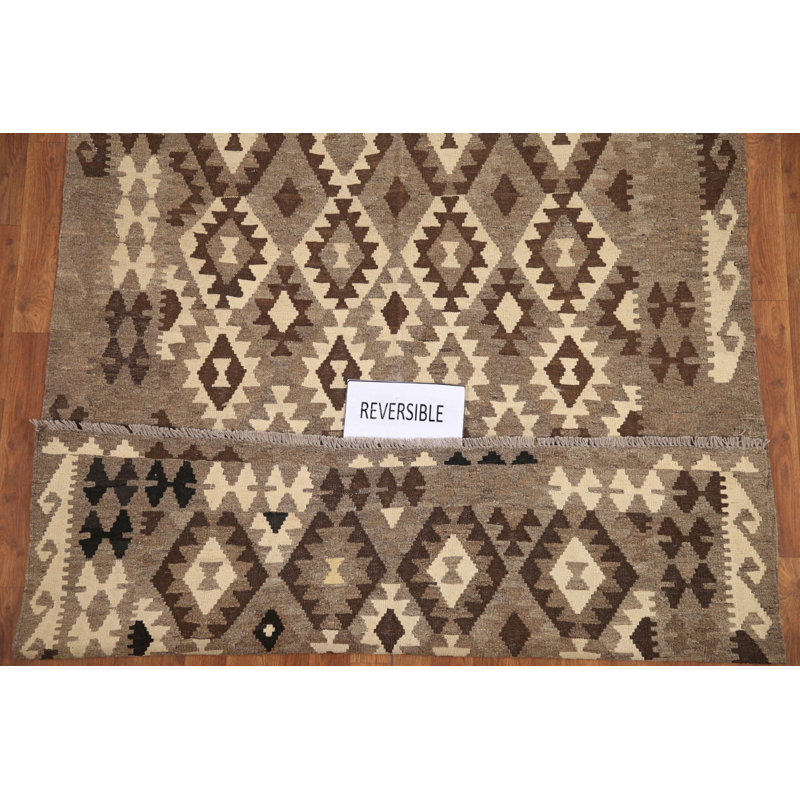 Tapis oriental brun en laine Kilim 5 x 6
