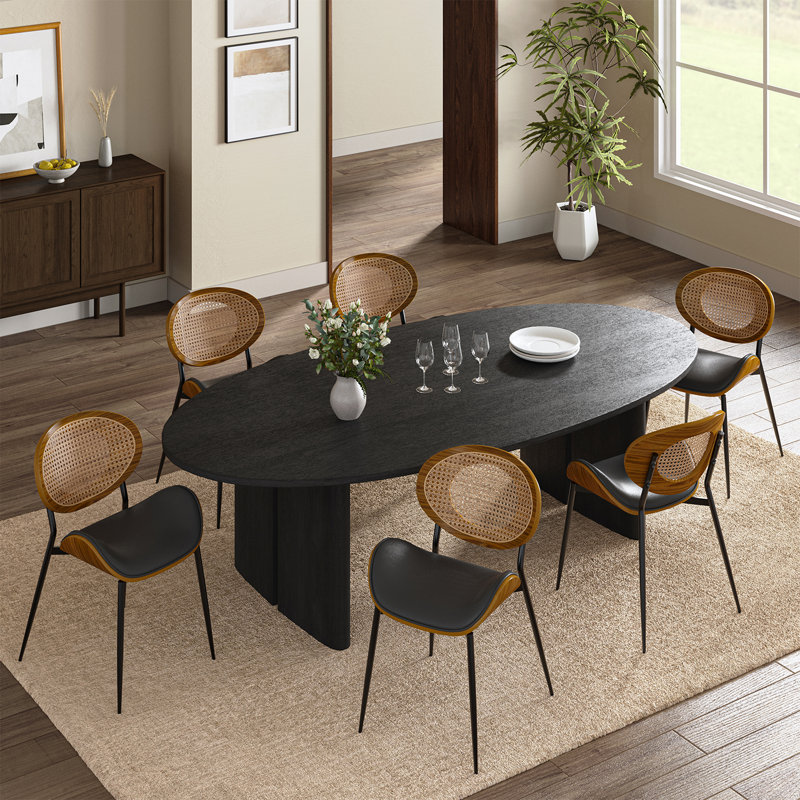 20.75" W Upholstered Dining Chair with Rattan Back, 6, Black