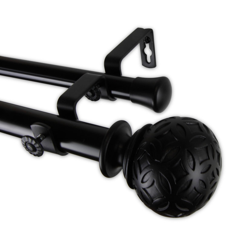Tringle à rideaux double réglable 1 po Lebo, Noir, 28 po à 48 po