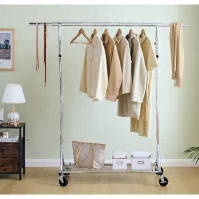 Heavy Duty 600LBS Rolling Clothes Rack - Collapsible Portable Garment Rack with Wheels, Commercial/Home Hanging Rack