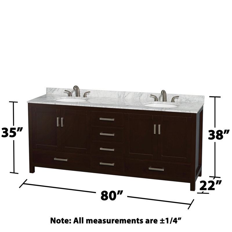 Sheffield 80" Freestanding Double Bathroom Vanity with Marble Top, White Carrera, Espresso