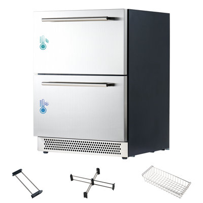 24 Inch Under Counter Drawer Fridge – Stainless Steel Dual-Zone Beverage Refrigerator with LED Touch Control, Adjustable Storage, Frost-Free, Low Noise, 37℉-50℉, -0.4℉ to 37℉