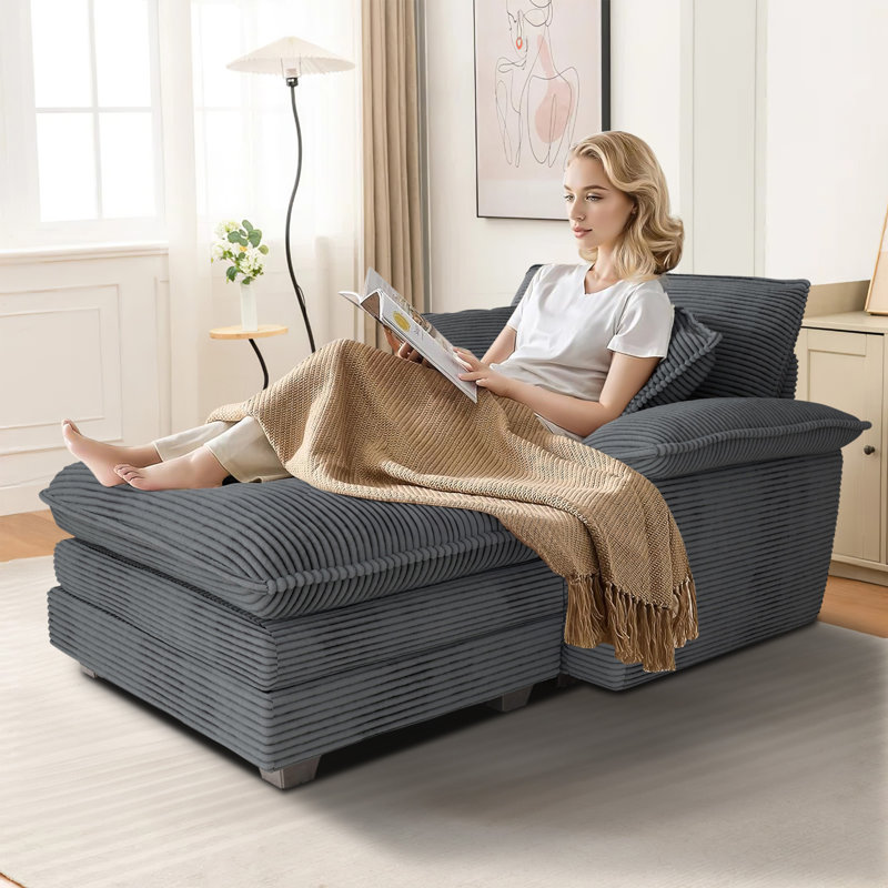 Corduroy Chaise Lounge Chair Indoor with Ottoman,Upholstered Armchair with 3 Pillows,Comfy Single Sofa Couch Lounge Reading Chairs with Wide Arms,Modern Sofas Couches for Living Room,Bedroom