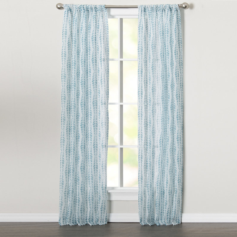 Hoorya 100% Polyester Light-Filtering Printed Vine Curtain Panel With Rod Pocket Top, Teal, 50" W x 95" L