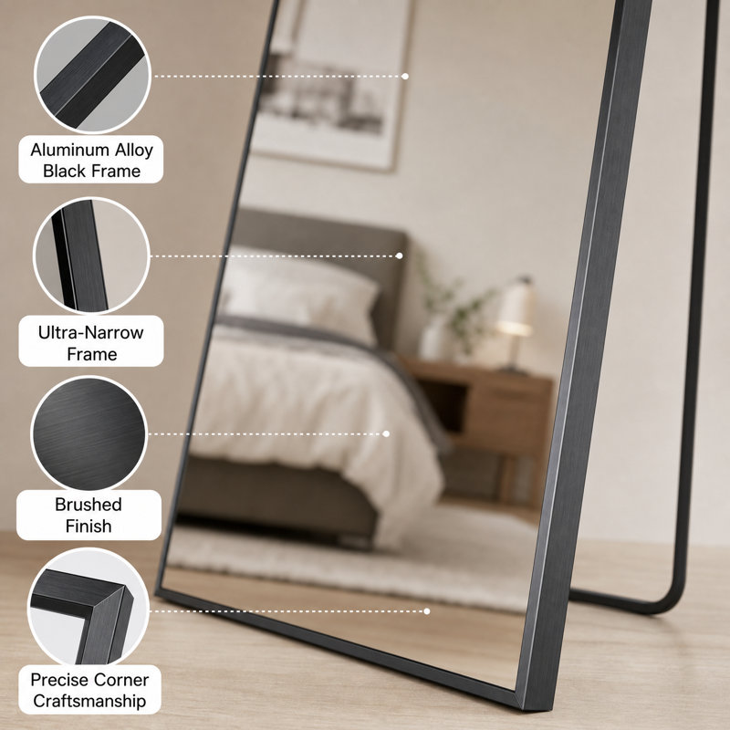Miroir de plancher pleine longueur en aluminium, Black
