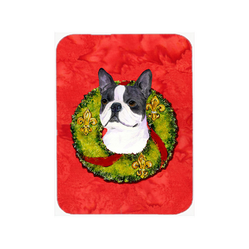 Planche à découper en verre Boston Terrier in Wreath