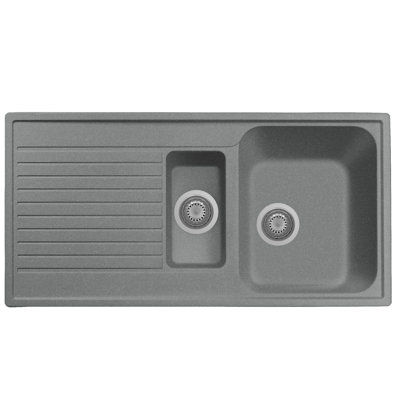 Belfry Kitchen Childers 500mm W Double Bowl Granite Kitchen Sink with 2 Faucet Holes