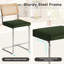 Tabouret Mid-Century moderne, ensemble de 1 tabouret de comptoir de 26,2 po de hauteur, dossier en rotin naturel avec siège rembourré épais et pieds en métal - Vert-1839396663