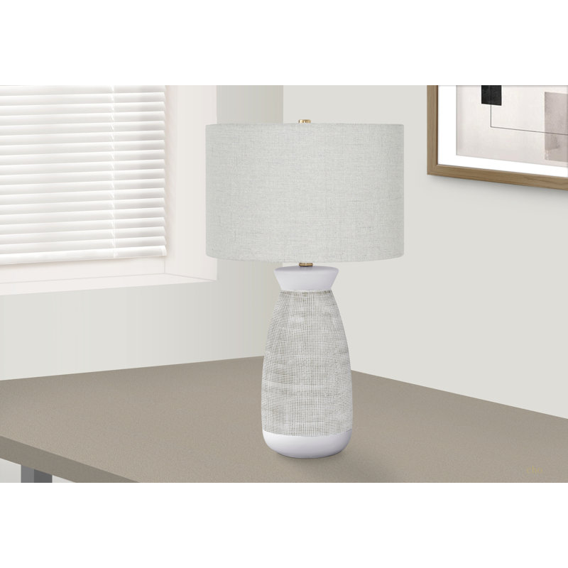 Lighting, H 27 po, lampe de table, céramique grise, abat-jour gris, contemporain