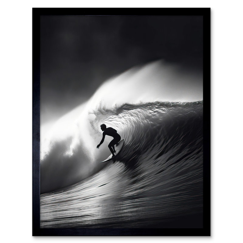 Aalyssa Surfer Riding A Big Wave Black And White Photo - Single Picture Frame Print