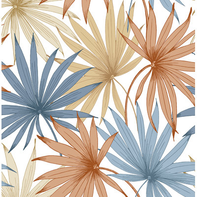 Luxe Haven Charlotte Blue & Soft Melon Tropic Palm Toss Peel And Stick Wallpaper