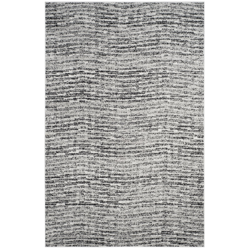 Riebe Abstract Black/Silver Area Rug, Rectangle 6' x 9'