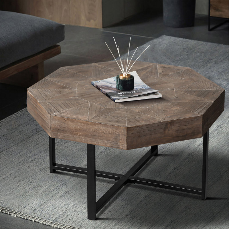 Table basse octogonale en bois avec patchwork de style campagnard 30 pouces