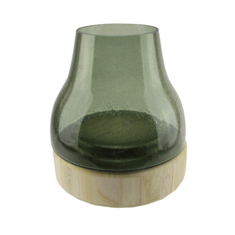 Porte-bougie 9,75 "avec base en bois, Gris