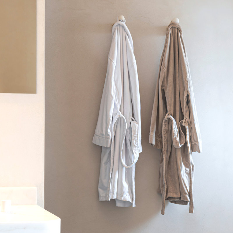 Cool 100% Cotton Terry Cloth Above Knee Bathrobe with Pockets, M, Beige