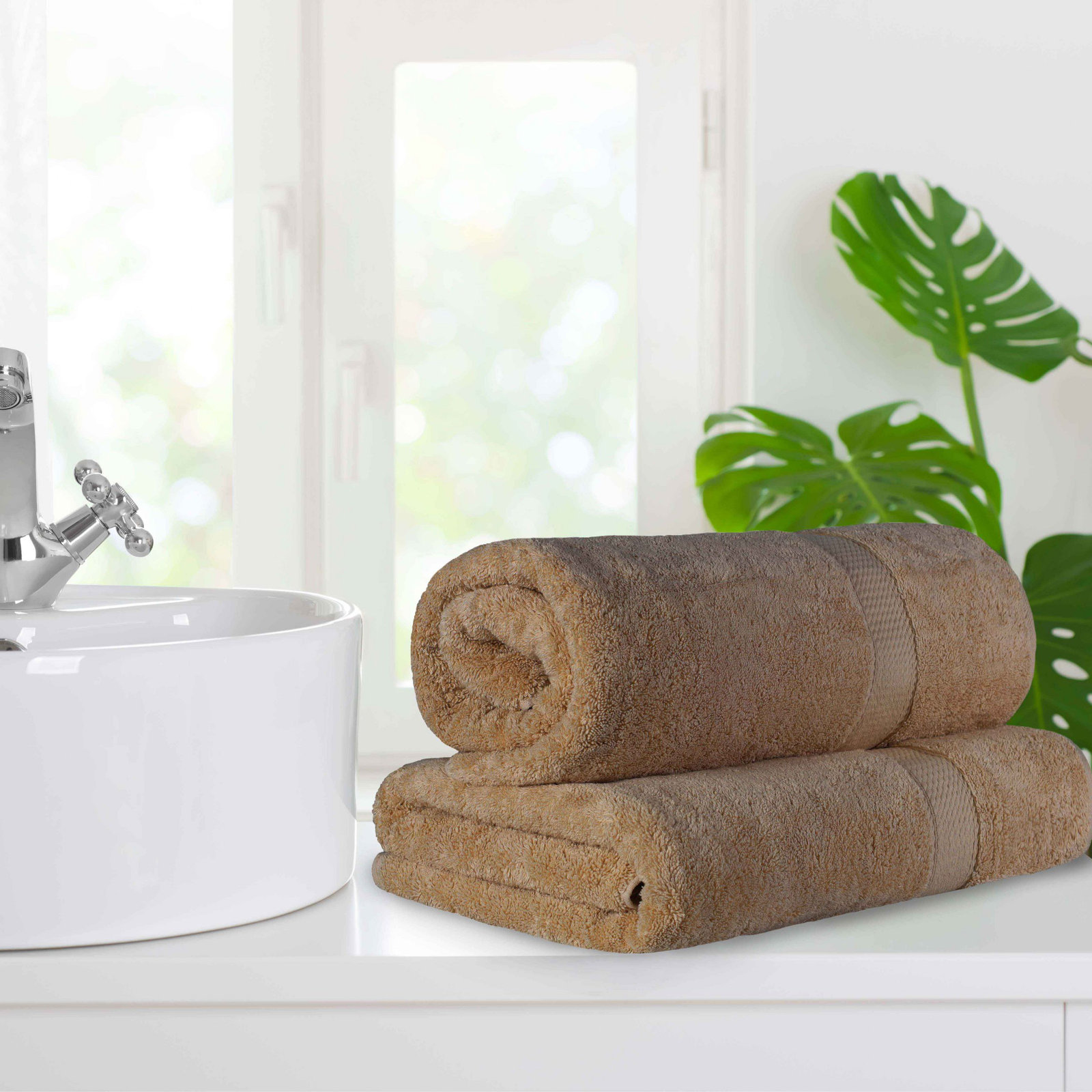 Renata 2-Piece Egyptian Cotton Bath Sheet Set, Latte