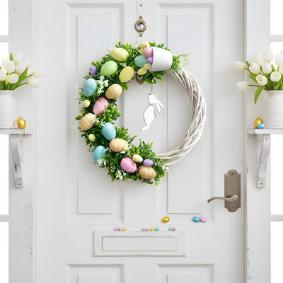 15,7 pouces couronnes de Pâques, couronne de porte de printemps, porte suspendue en bois, convenant aux fenêtres et aux murs, décoration romantique de printemps et d'été