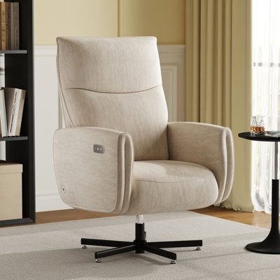 Fauteuil inclinable électrique pivotant en velours 360 ° avec et - C, beige, pour se détendre à la maison et au bureau, assemblage rapide en velours beige, salon de bureau confortable, travail d'installation sans effort