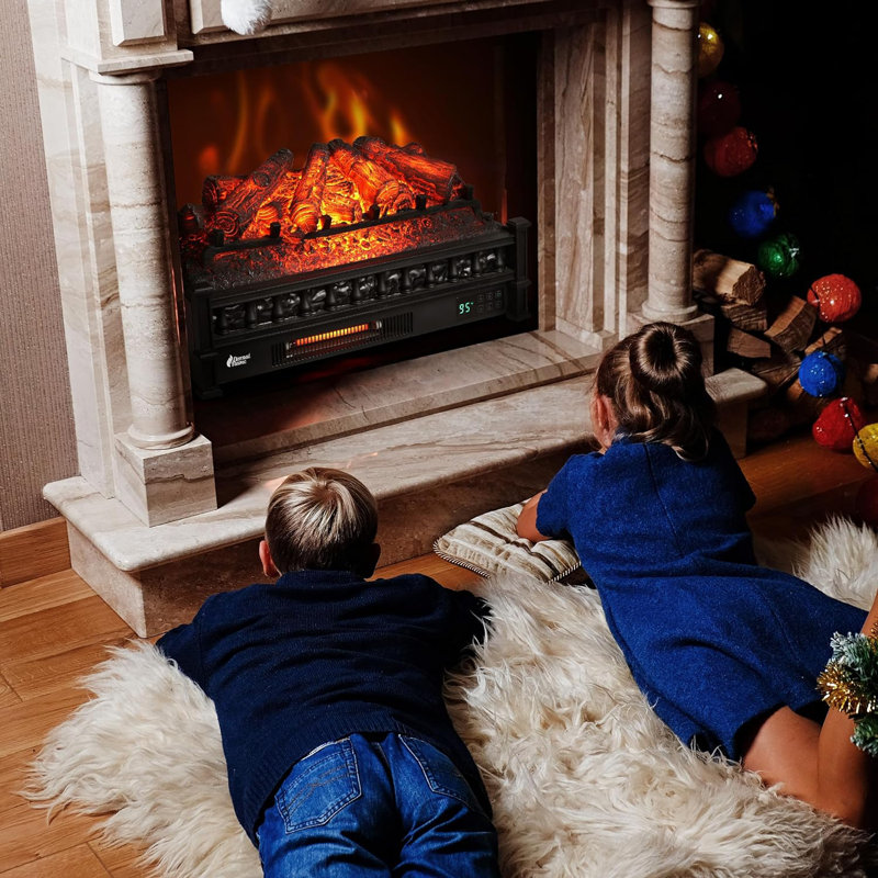 Shrum 26" WiFi Infrared Quartz Electric Fireplace with Sound Crackling, Realistic Pinewood Logs, Timer, 1500W, Black