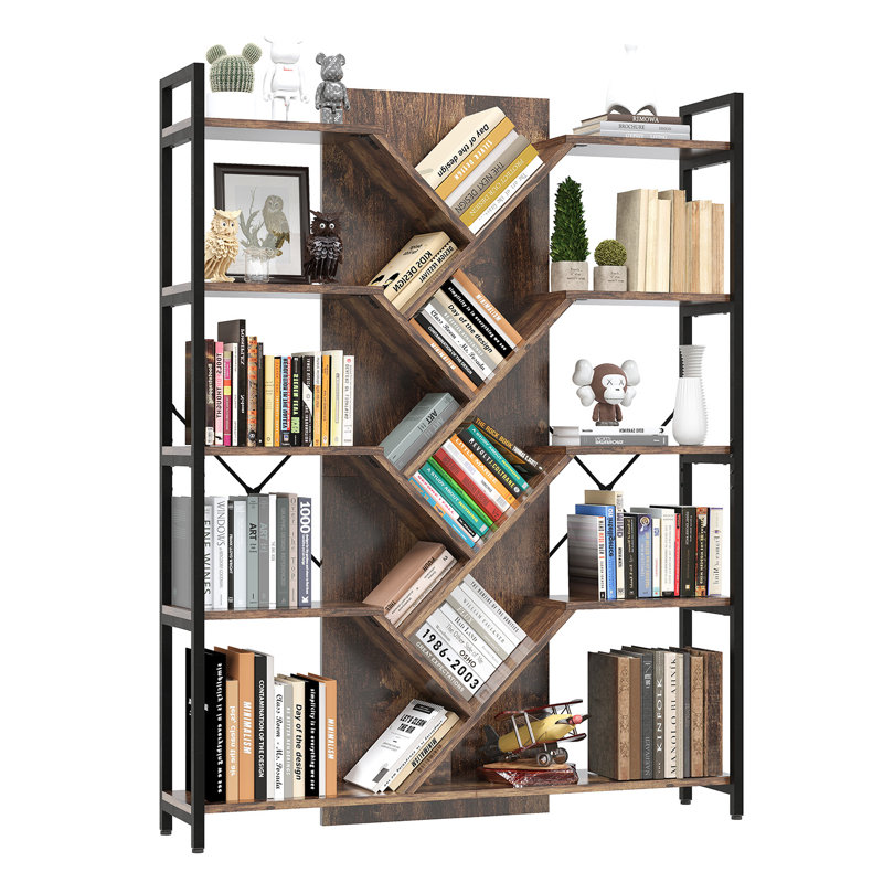 Industrial Tree Bookshelf, 5 Tier Tall Storage Rack With Open Shelves, Large  Bookcase Organizer For Bedroom Living Room Office