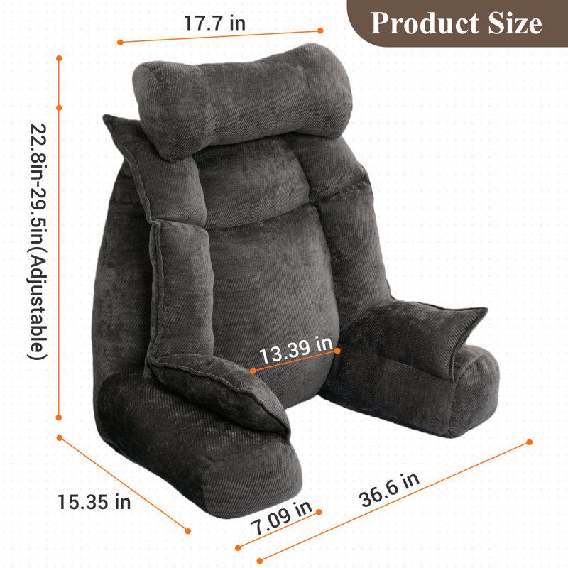 Ergonomic Oversized Body Support Reading Pillow Multifunctional Chenille Bed Cushion Beige & Gray Compression, Gray