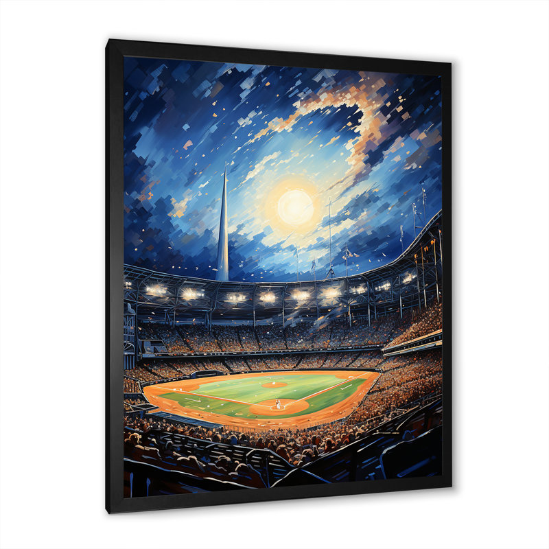 «Modern Baseball Stadium At Night I - Cityscapes», reproduction sur toile, H 32 po x l 16 po x P 1 po, Cadre photo noir