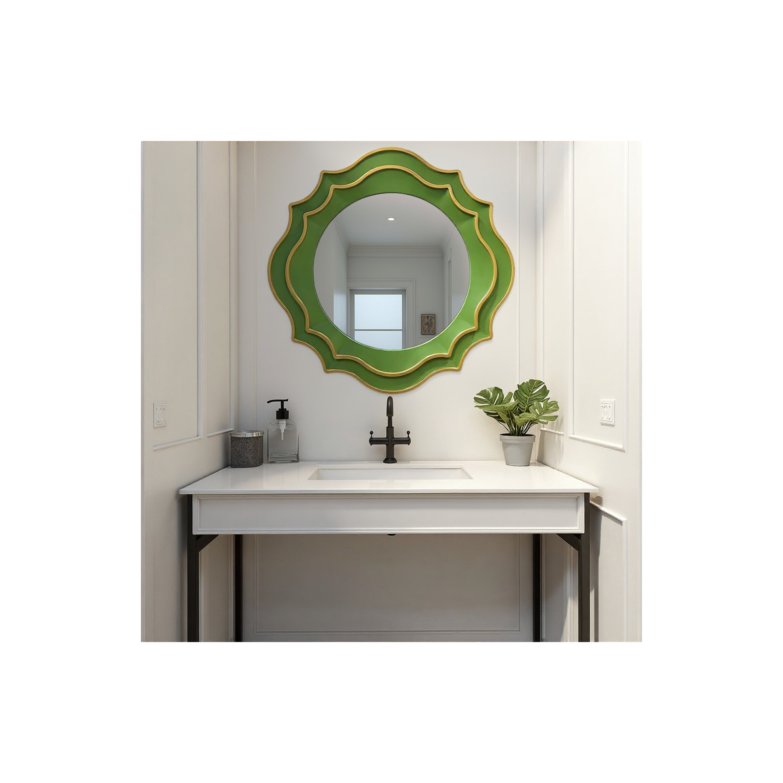 Ethan Round Scalloped Mirror Green, Green