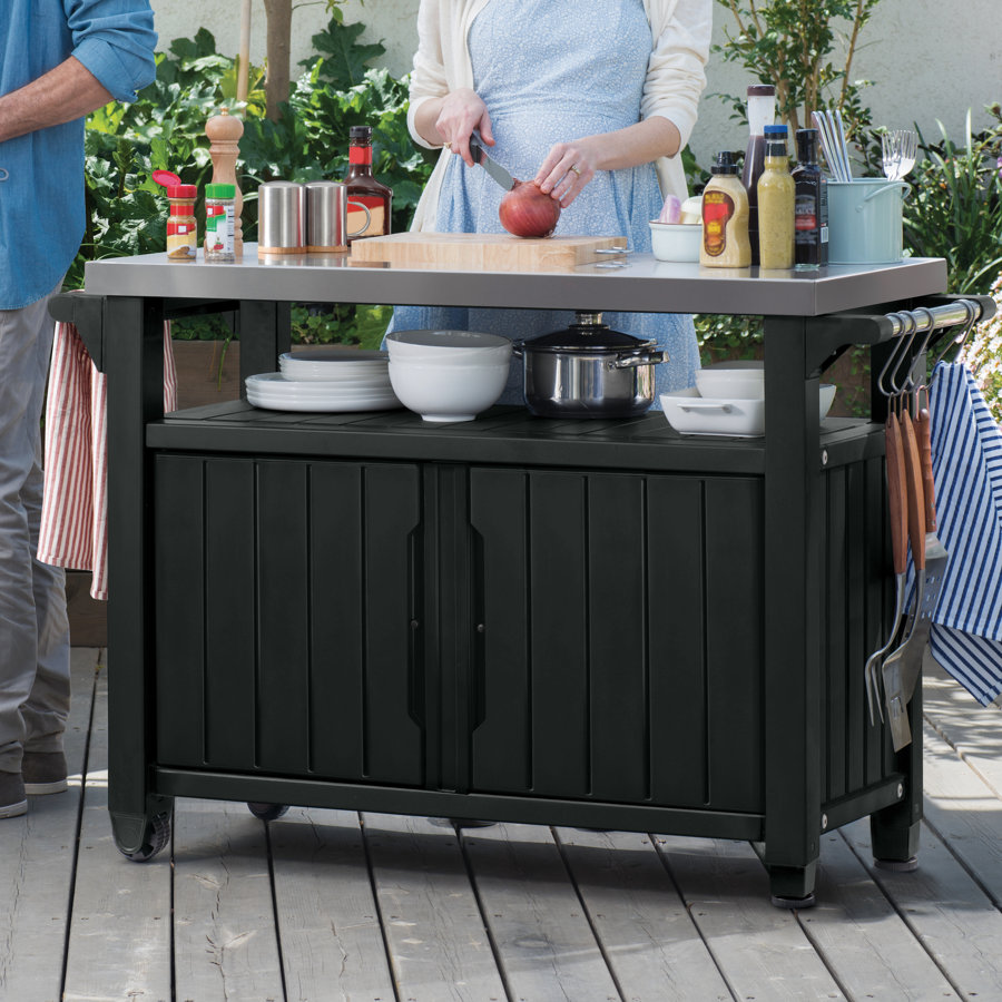 Arrilla Bar Cart Made of Durable Wood-look Resin And Stainless Steel Countertop