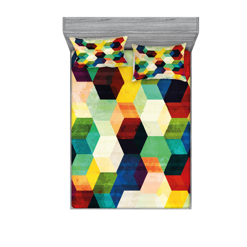 Microfiber Geometric Sheet Set, Queen Sheet Set with Fitted Sheet
