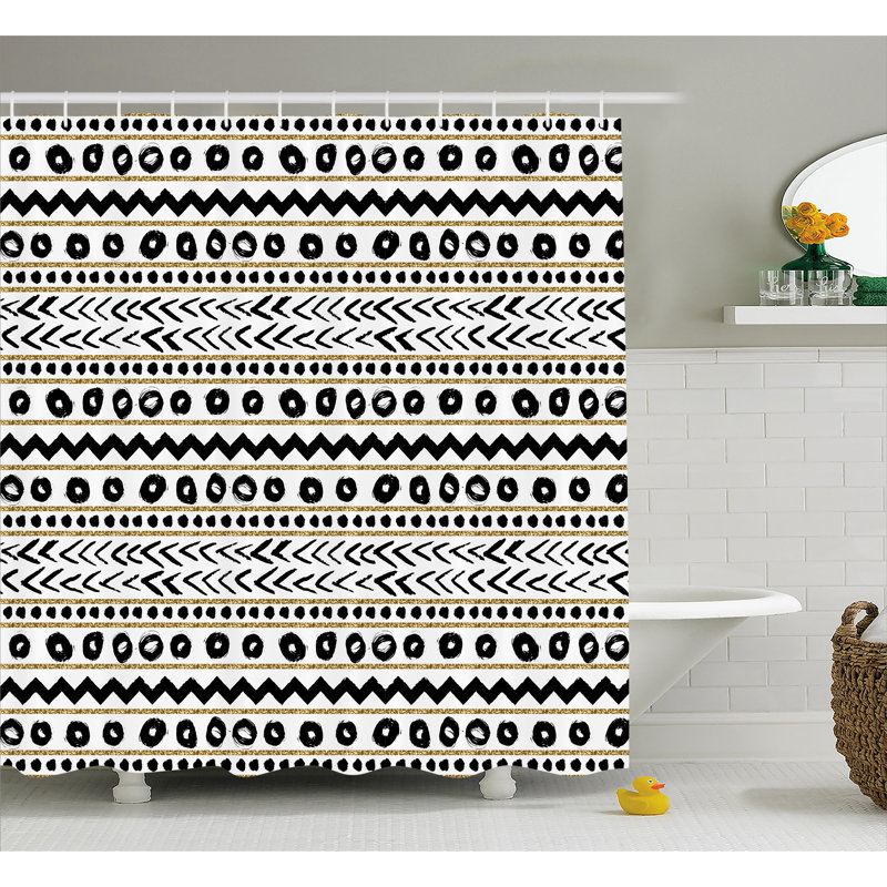 Curtiss Geometric Shower Curtain with Hooks Included, 69" W x 75" L