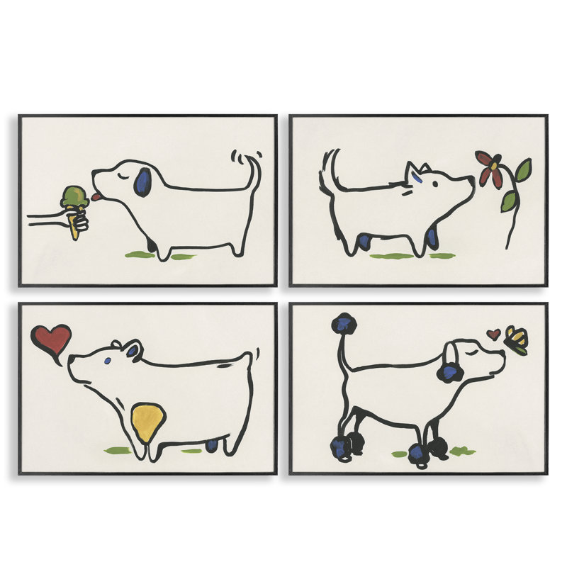 Happy Doodle Animals, ensemble de 4 giclées encadrées par June Erica Vess, Giclée encadrée noir minuit, H 12 po x l 18 po