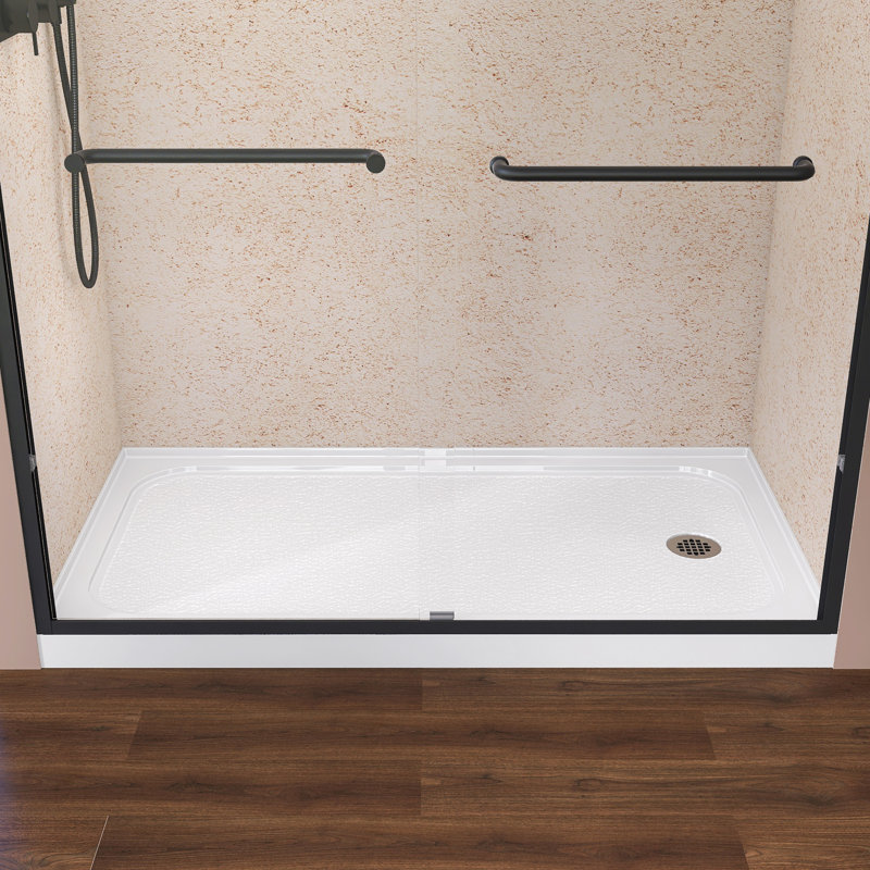 60 po X 32 po Base de douche en acrylique à seuil simple en acrylique avec plateau central et drain central en blanc, Oui