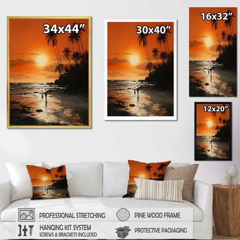 «Beach Silhouettes Sunset II», reproduction sur toile, H 40 po x l 30 po x P 1,5 po, Cadre photo blanc