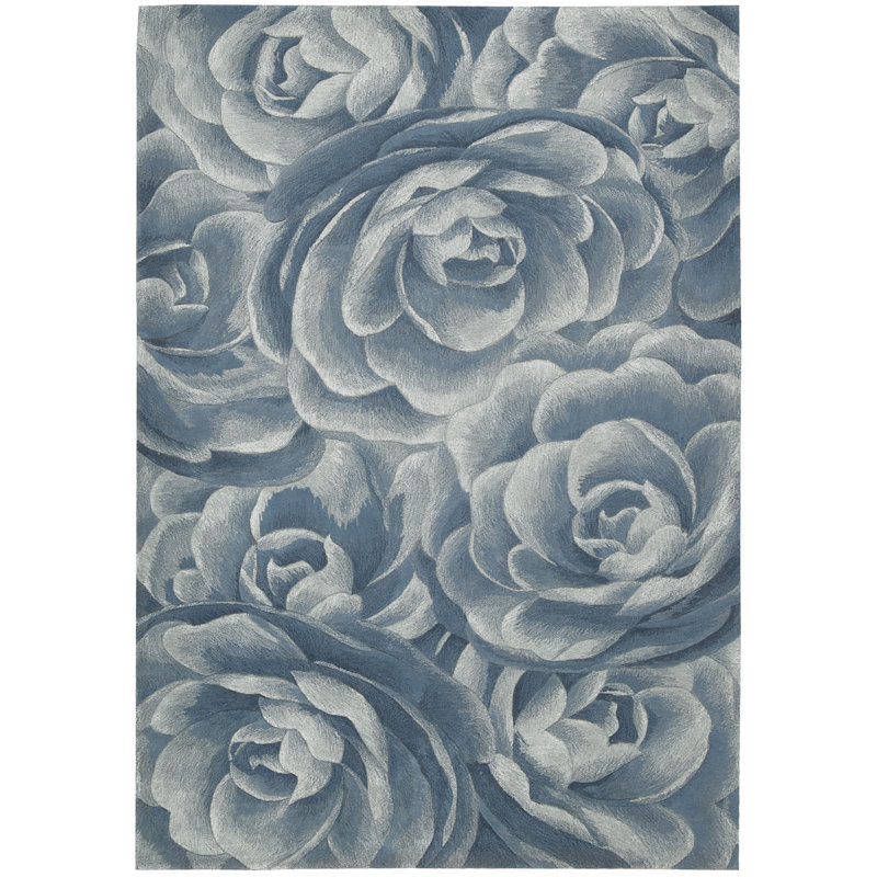 Tapis bleu touffeté à la main Suzana, Rectangle de 3 pi 6 po x 5 pi 6 po