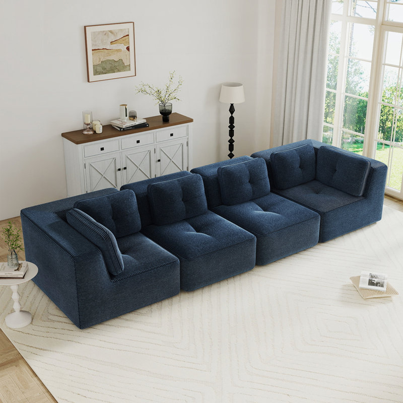 Canapé modulaire surdimensionné surdimensionné en velours côtelé, assise profonde, sans assemblage, antidérapant, Bleu