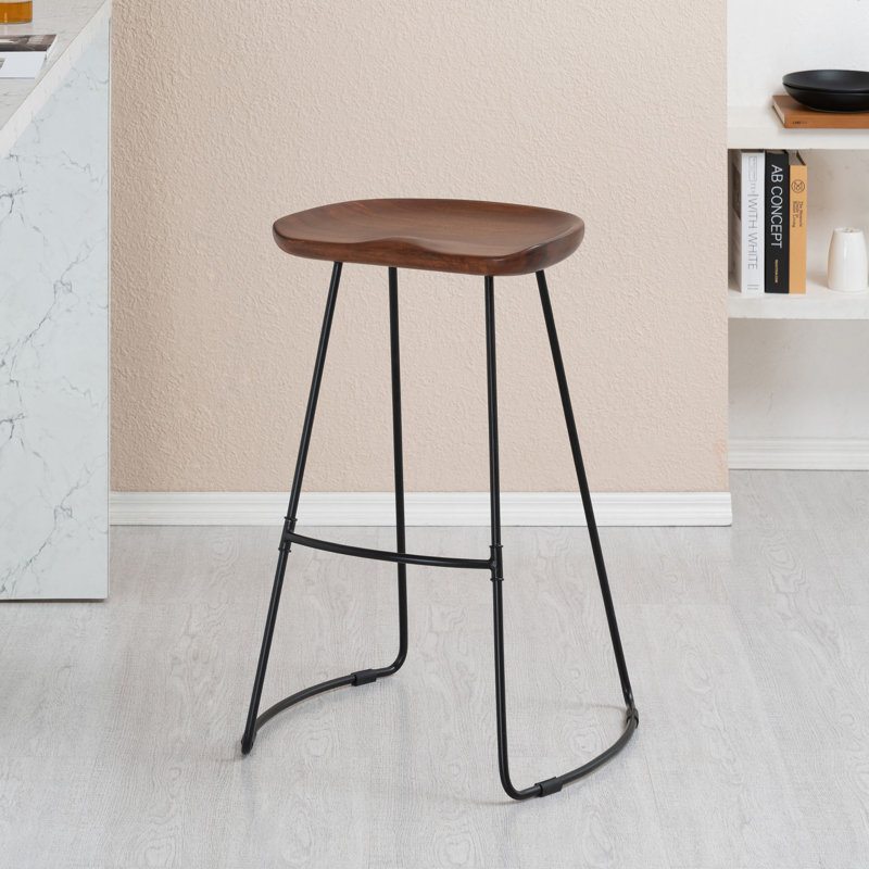 Aleicia Solid Wood Counter Bar Stool, Walnut/Black, 73.75cm H