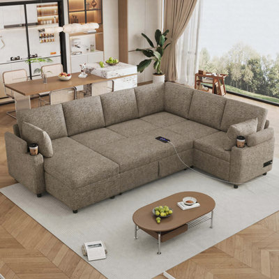 Canapé-lit modulaire en U 109,9 po avec rangement, porte-gobelets et ports de recharge