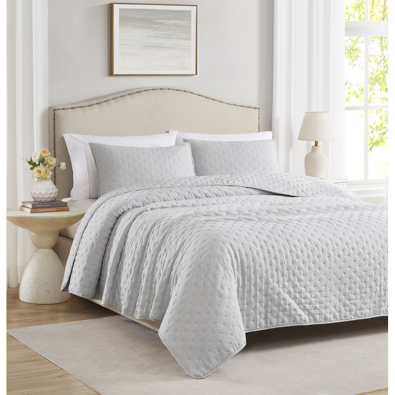 Ensemble de courtepointe en microfibre Cayla Pinsonic, Argenté, Courtepointe pour très grand lit + 2 tailles déc