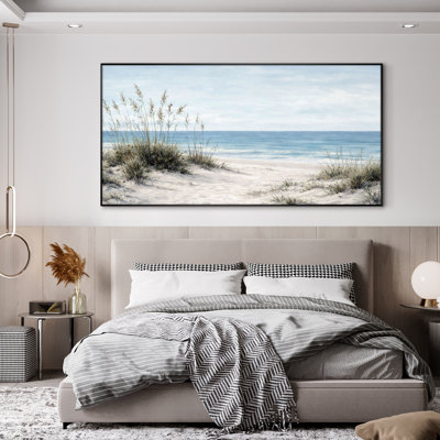 Extra Large Wall Art Fabric Print - Blue Coastal Seascape Beach House Bedroom Decor - "Frame Assembly Required (Unfinished Frame)"