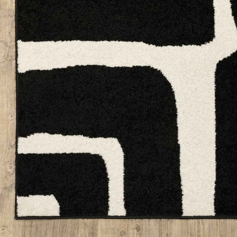 Tapis noir / blanc cassé Hennings, Rectangle 7 pi 10 po x 10 pi