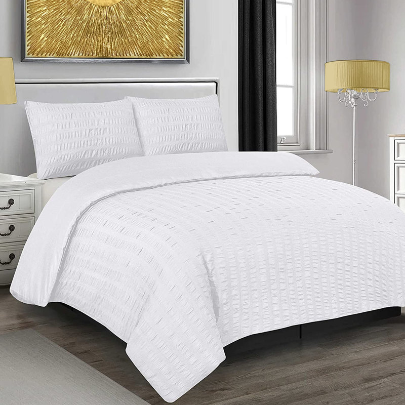 Polyester Solid Colour Duvet Cover Set, White, Kingsize - 2 Standard Pillowcases