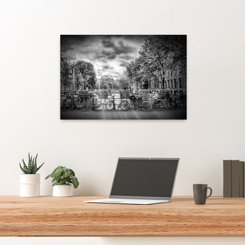 «Amsterdam Canal Bicyclcles», reproduction de tulipe contemporaine, art mural de la ville, 16" H x 24" W
