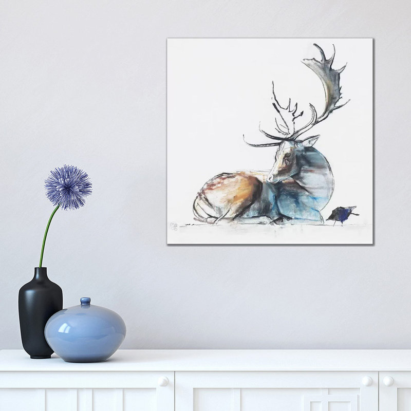 Buck And Bird, 2006 by Mark Adlington - Wrapped Canvas Painting, 45.72 cm H x 45.72 cm W x 1.91 cm D