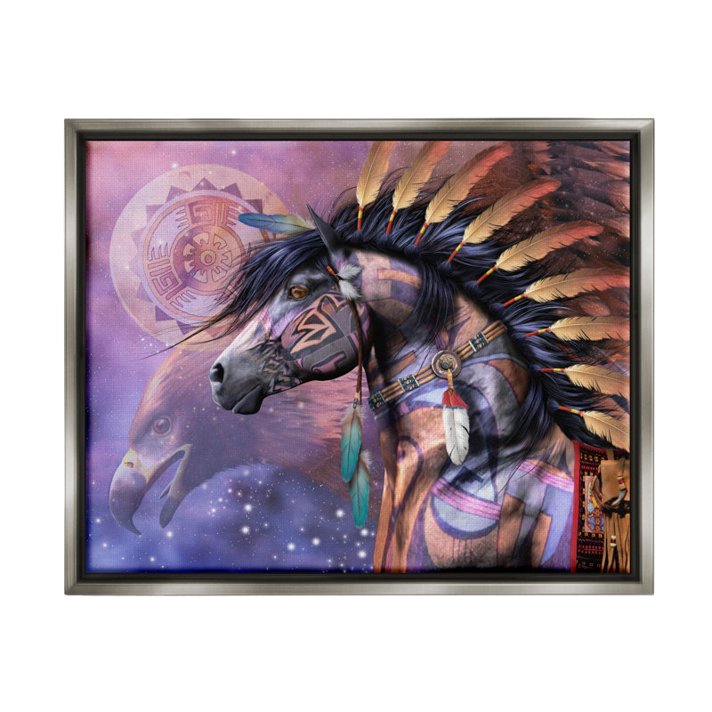 " Shaman Native Horse ", Luster Gray Floater Frame, 17" H x 21" W x 1.7" D
