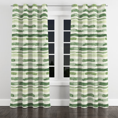 Country Farmhouse Room Darkening Curtains - Striped Green And Beige Marsh Line Grommet Curtain - 1 Panel