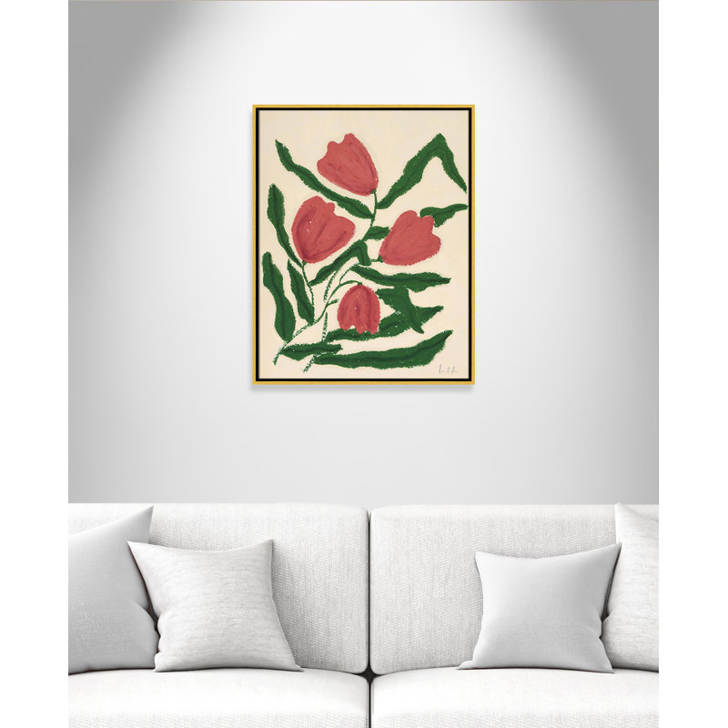 «Colette Red Tulips Print» par Camilla Bergqvist, H 29,5 po x l 23,5 po, Doré