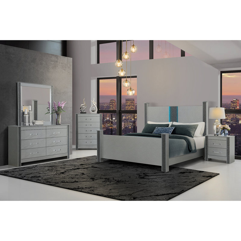 Ensemble de chambre pour grand lit 5 pièces LORENZO ARGENT