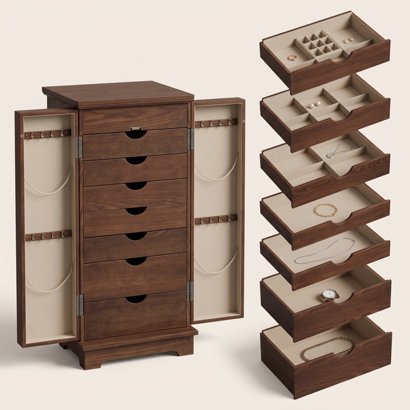 Armoire à bijoux avec miroir Harwant, Chocolat