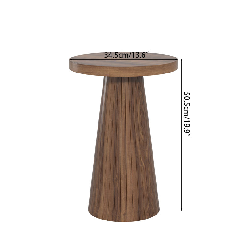 13.6'' Round End Table,side Table With Fluted Pedestal Base, Walnut